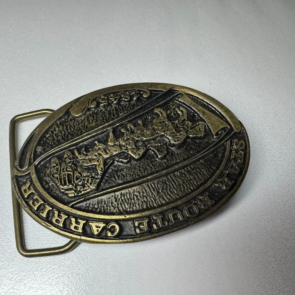 Vintage CDC Metal Works Star Route Carriers‎ 1845 Belt Buckle Stage Coach